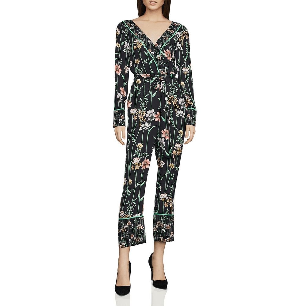 BCBGMaxAzria Botanical Floral Faux Wrap Jumpsuit